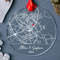Wedding Ornament | Custom Map Acrylic Ornament | Circle Shape