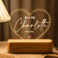 Custom Name Night Light As Wedding Day Gift | Custom Mr and Ms Plaque