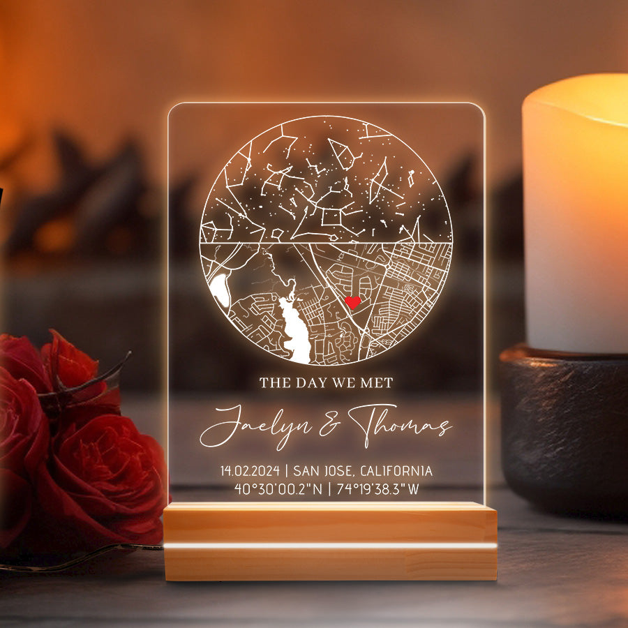 Custom Valentine’s Day Gifts for Him | The Day We Met Gifts Custom Map Led Night Light