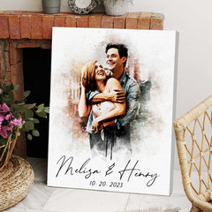 Custom Valentines Gift | custom watercolor print from photo canvas for couples bedroom
