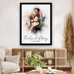 Custom Valentines Gift | custom watercolor print from photo canvas for couples bedroom