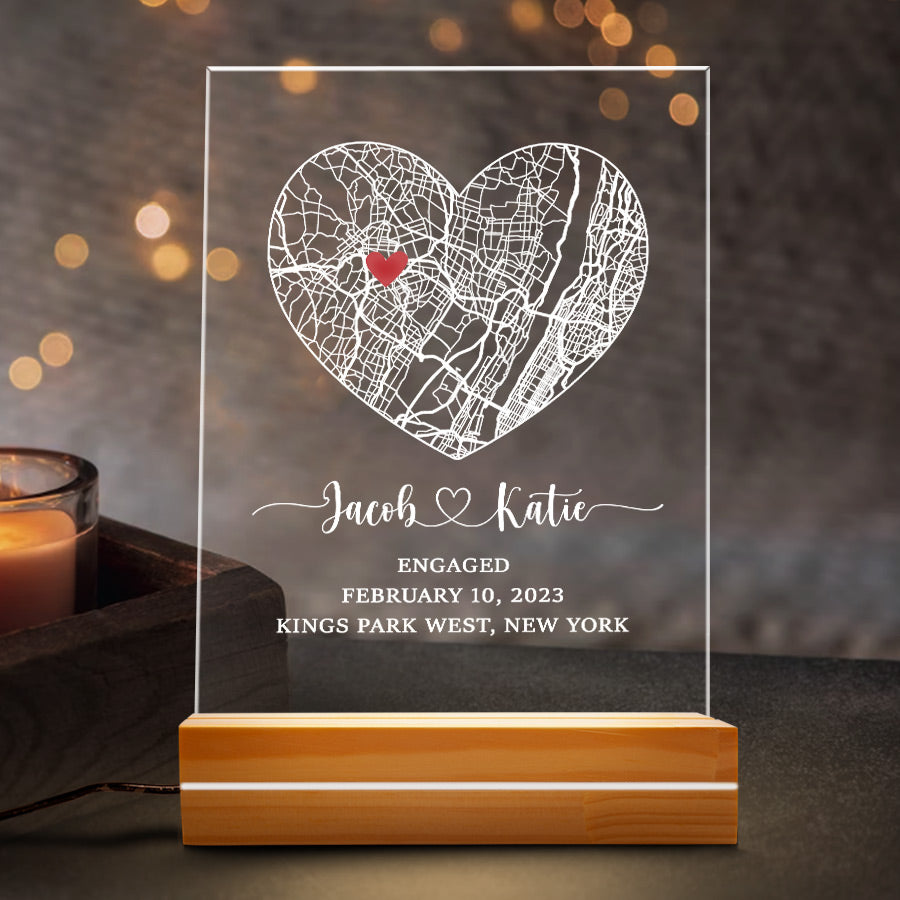 Custom Valentines Gifts for Boyfriend | Custom Map Acrylic Plaque Led Night Light