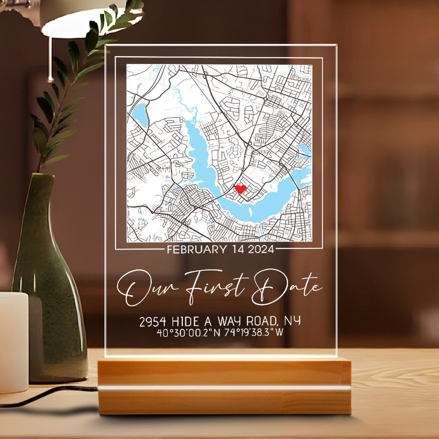 Custom Valentines Gifts for Him | Our First Date Customized Map Led Night Light