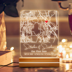 Custom Valentines Gifts for Him | Our First Date Custom Map Led Night Light