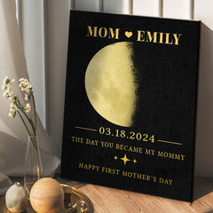 First Time Mothers Day Gift | Personalized Moon Phase Mom Canvas Painting