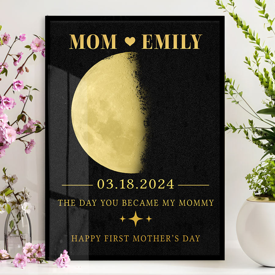First Time Mothers Day Gift | Personalized Moon Phase Mom Canvas Painting