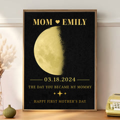 First Time Mothers Day Gift | Personalized Moon Phase Mom Canvas Painting