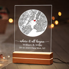 Personal Valentines Gifts for Him | Custom Map Acrylic Plaque Night Light Led
