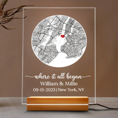Personal Valentines Gifts for Him | Custom Map Acrylic Plaque Night Light Led