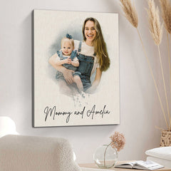 Personalised First Mothers Day Gifts | Custom Watercolor Photo Mothers Day Gift Canvas