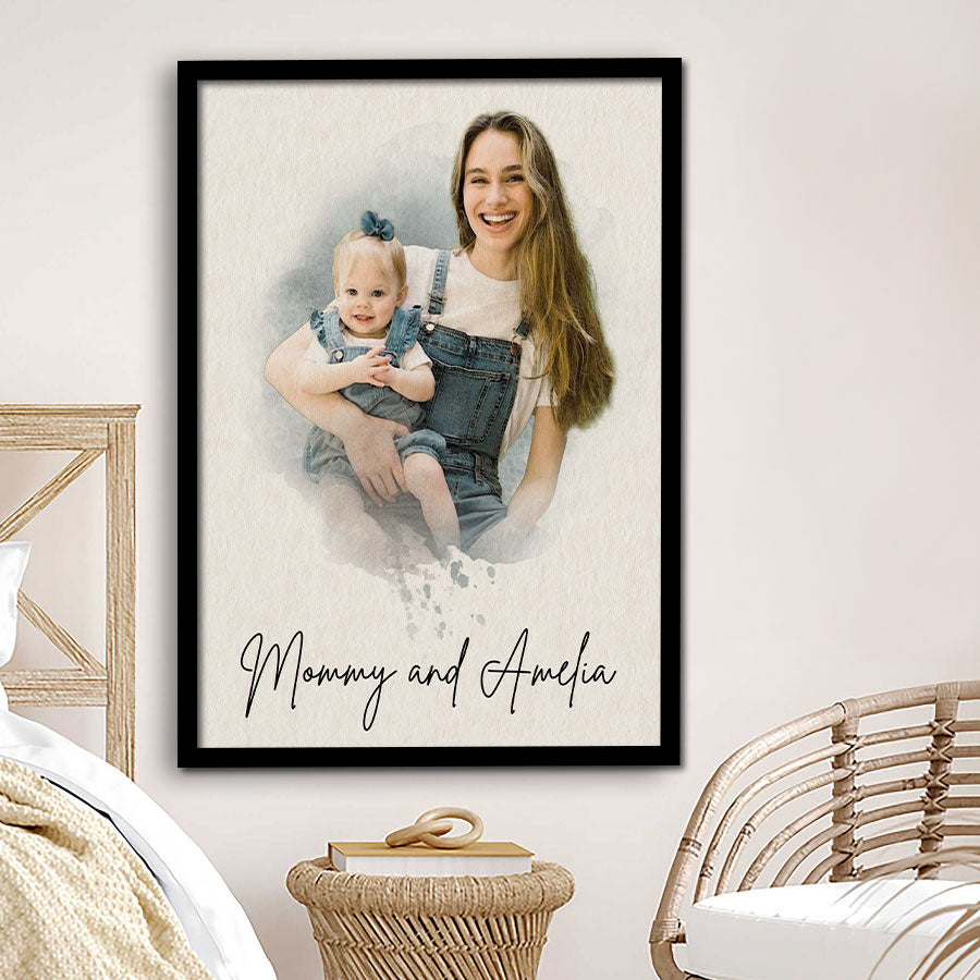 Personalised First Mothers Day Gifts | Custom Watercolor Photo Mothers Day Gift Canvas