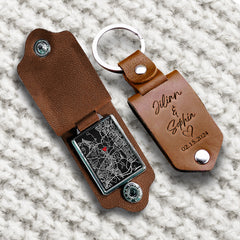 Personalised Valentine Gifts for Husband | Leather Keychain With Custom Map