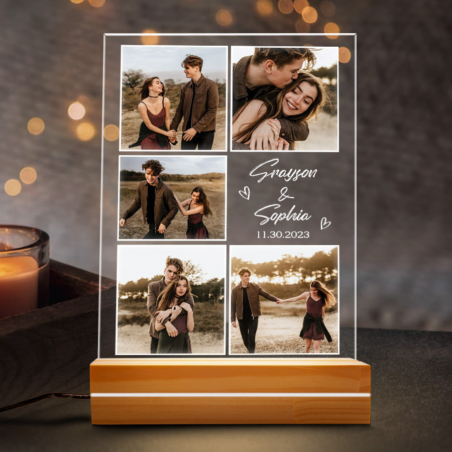 Personalised Valentines Gift for Boyfriend | Custom Plaques with Photo Led Night Light