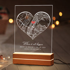 Personalised Valentines Gifts for Him | Customized Map Acrylic Plaque Led Night Light
