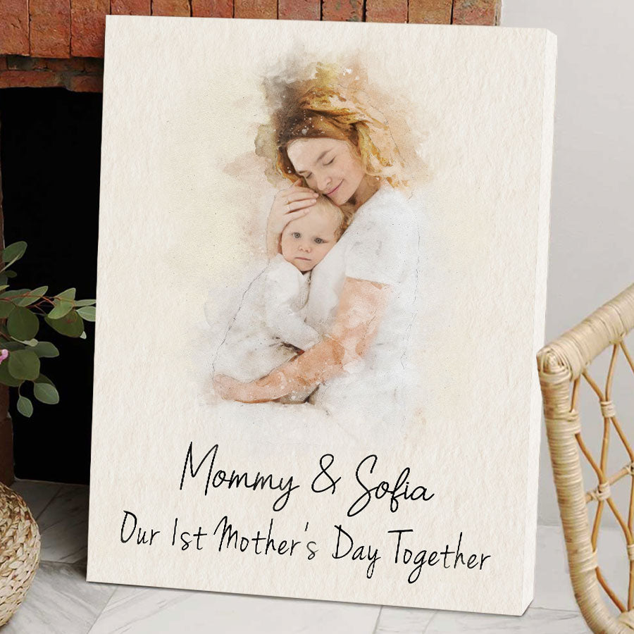 Personalized Gifts For New Mom | Watercolor Photo Canvas For 1st Mother’s Day