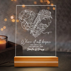 Personalized Valentines Day Gifts for Him | Where It All Began Custom Map Led Night Light