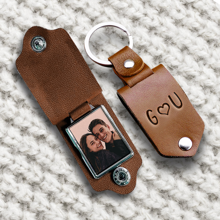 Personalized Valentines Gifts for Him | Custom Leather Keychain