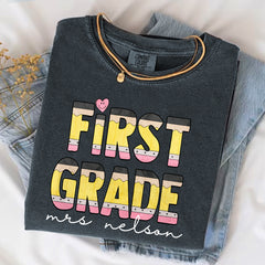 1st Grade Teacher Shirt With Custom Pencil