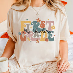 Retro First Grade Teacher Shirt, comfy Comfort Color Tee