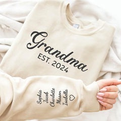 Personalized Grandma Sweatshirt, Grandkids Name On Sleeve