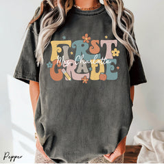 Retro First Grade Teacher Shirt, comfy Comfort Color Tee