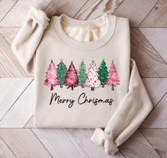 Pink Christmas Tree Sweatshirt | Holiday Sweatshirt For Women