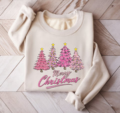 Pink Christmas Tree Sweatshirt | Christmas Sweatshirt for Women