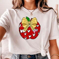 Apple Pencil Bow Teacher Shirt, Coquette Teacher Shirt