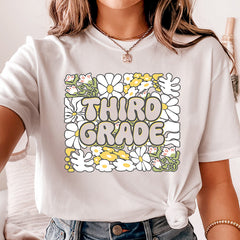 Custom Third Grade Teacher Shirt With Floral