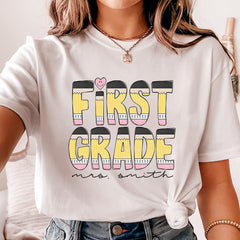 Custom Pencil First Grade Teacher Name Shirt