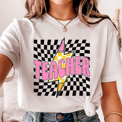 Checkered Lighting Bolt Pencil Teacher Shirt