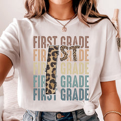 First Grade Leopard Print Teacher Shirt