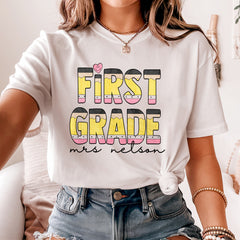 1st Grade Teacher Shirt With Custom Pencil