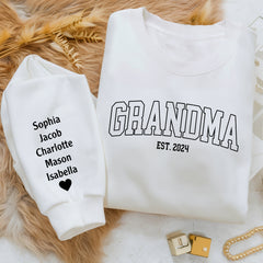 Personalized Grandma Sweatshirt With Grandkids Name On Sleeve