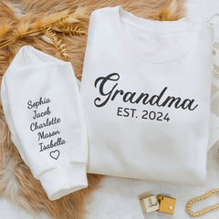 Personalized Grandma Sweatshirt, Grandkids Name On Sleeve