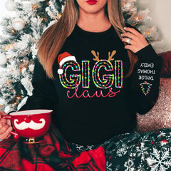 Custom Gigi Claus Christmas Lighting Sweatshirt with Grandkids Name On Sleeve