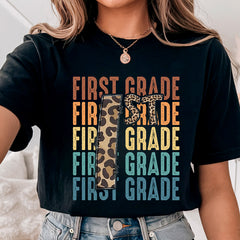 First Grade Leopard Print Teacher Shirt