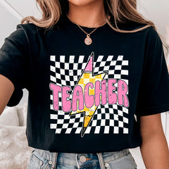 Checkered Lighting Bolt Pencil Teacher Shirt