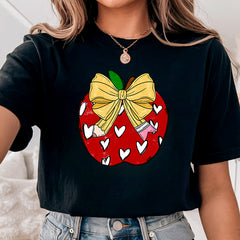 Apple Pencil Bow Teacher Shirt, Coquette Teacher Shirt