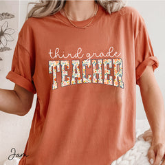 Floral Third Grade Teacher Comfort Colors Shirt