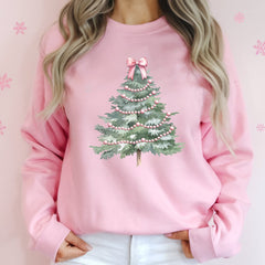 Christmas Pink Bows Tree Sweatshirt, Christmas Coquette Christmas Tree  Sweatshirt