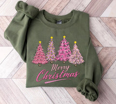 Pink Christmas Tree Sweatshirt | Christmas Sweatshirt for Women