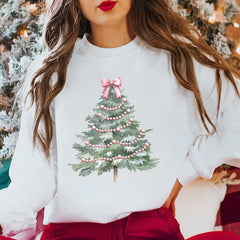 Christmas Pink Bows Tree Sweatshirt, Christmas Coquette Christmas Tree  Sweatshirt