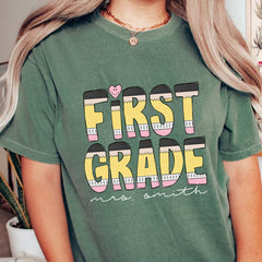 Custom Pencil First Grade Teacher Name Shirt