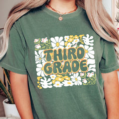 Custom Third Grade Teacher Shirt With Floral