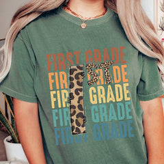 First Grade Leopard Print Teacher Shirt