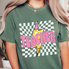 Checkered Lighting Bolt Pencil Teacher Shirt