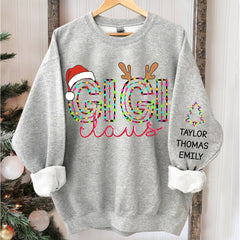 Custom Gigi Claus Christmas Lighting Sweatshirt with Grandkids Name On Sleeve