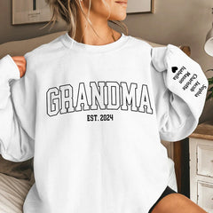 Personalized Grandma Sweatshirt With Grandkids Name On Sleeve