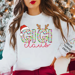 Custom Gigi Claus Christmas Lighting Sweatshirt with Grandkids Name On Sleeve